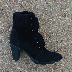 Aquatalia black suede leather studded heeled ankle boots women's 8.5